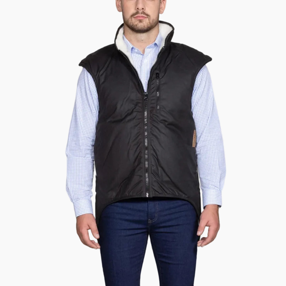23SP-ROilskinShearlingLinedVestBrownFront