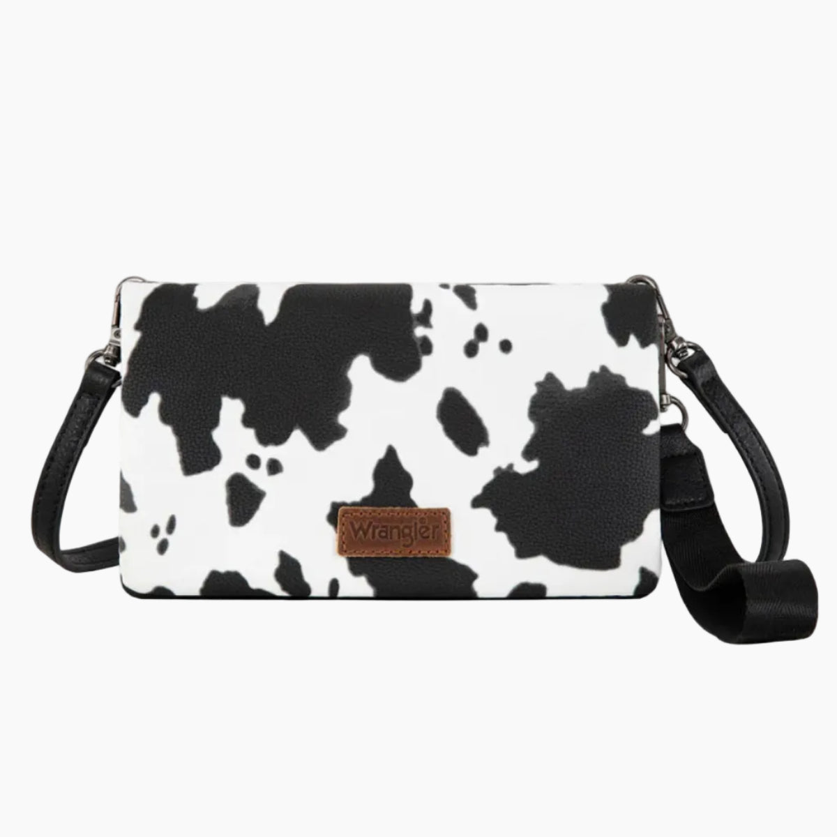 CowPrintWalletCrossbodyBagBlackFront