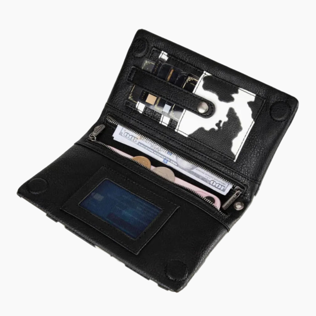 CowPrintWalletCrossbodyBagBlackInside