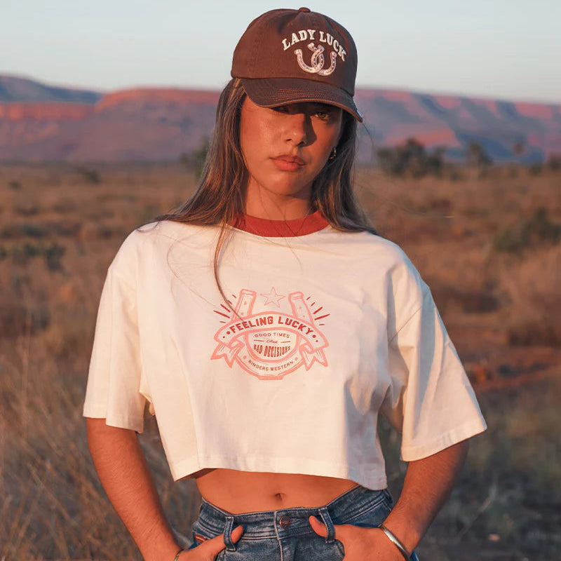 Feeling Lucky Cropped Overd T-Shirt - Off White