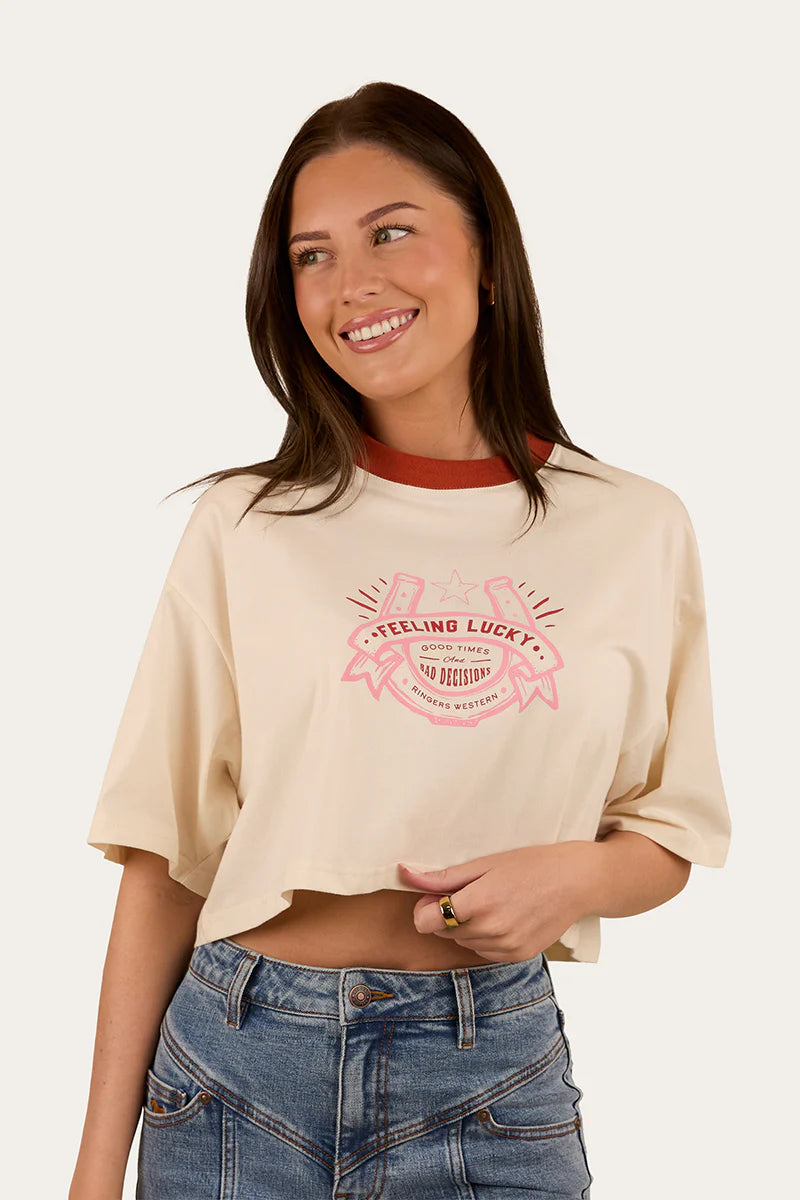Feeling Lucky Cropped Overd T-Shirt - Off White