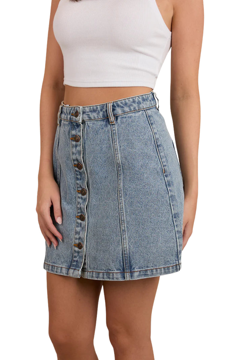 Johanna Womens Denim Skirt - Light Wash Blue