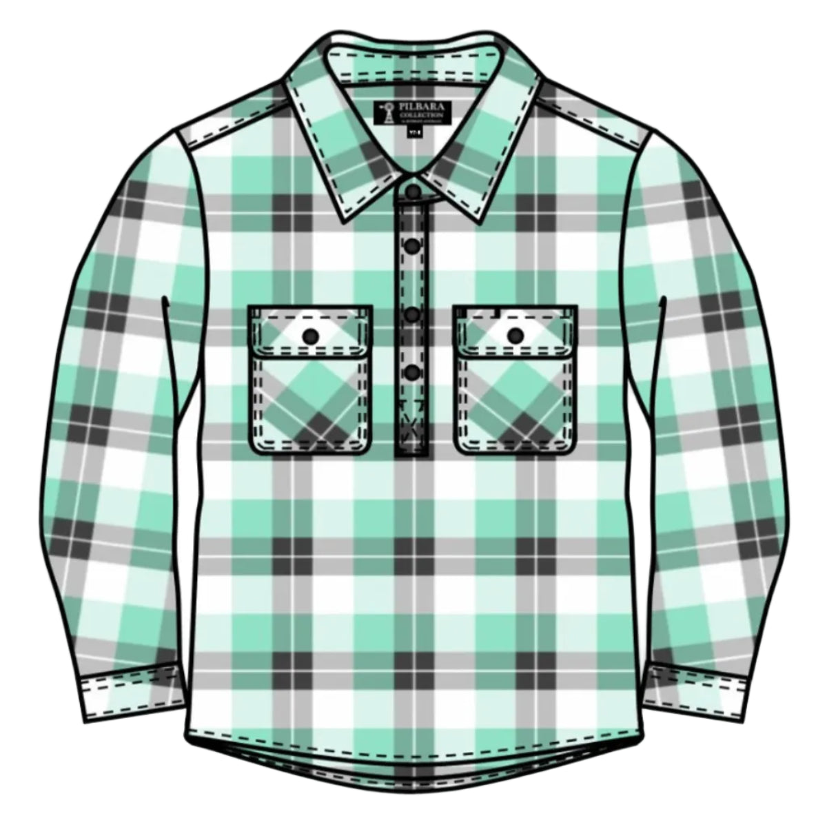 KidsClosedFrontFlanneletteShirtRM123KCFBeachGlass-Grey-White