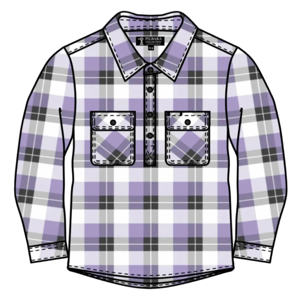 KidsClosedFrontFlanneletteShirtRM123KCFPurpleRose-Grey-White