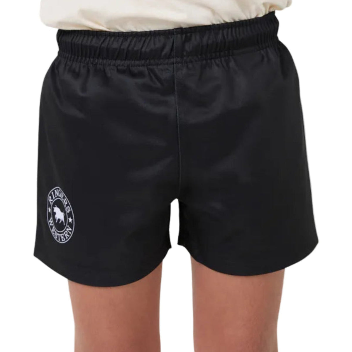 KidsFootyShortBlackFront