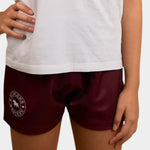 KidsFootyShortBurgundyFront