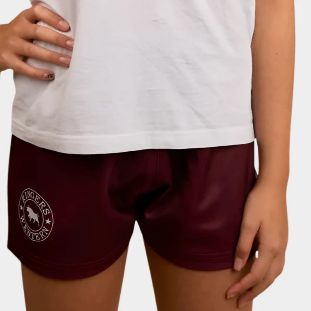 KidsFootyShortBurgundyFront