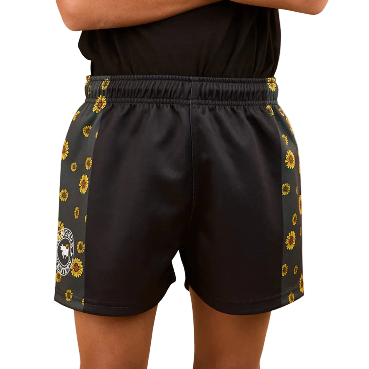 KidsSunflowerFootyShortsFront