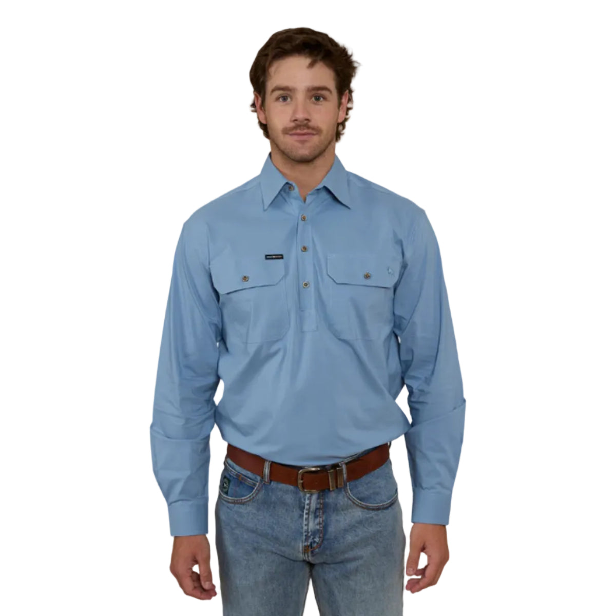 KingRiverCoolmaxLSHalfShirtDenimBlueFront