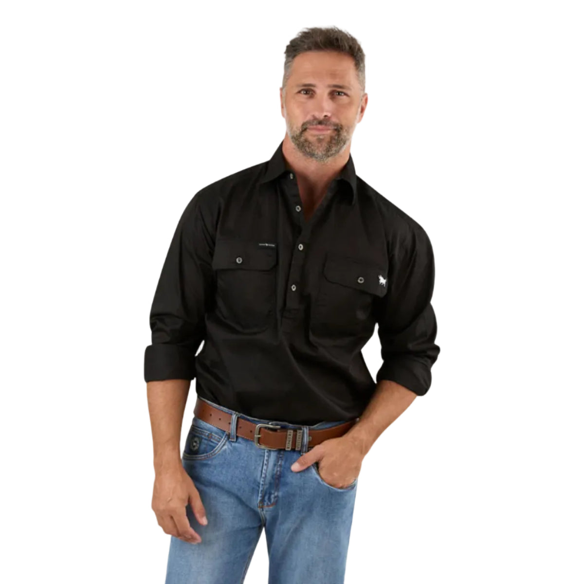 KingRiverLSHalfShirtBlackFront