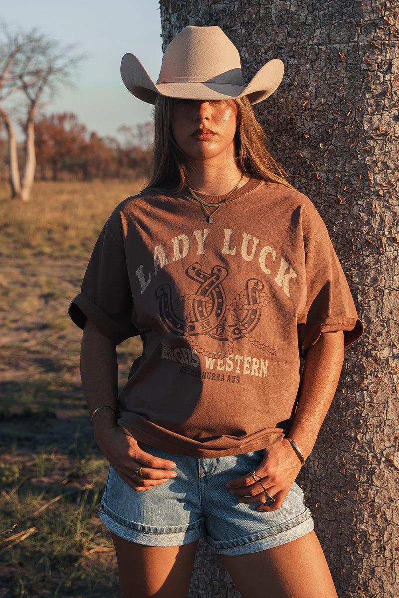 Lady Luck WomensOverd T-Shirt - Washed Saddle Brown