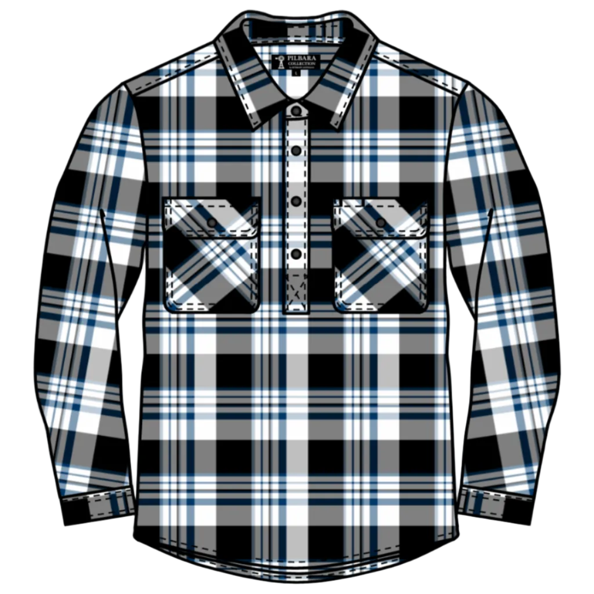 MensFlanneletteClosedFrontShirtW26-RM123FCFBlack-White-Slate-Blue