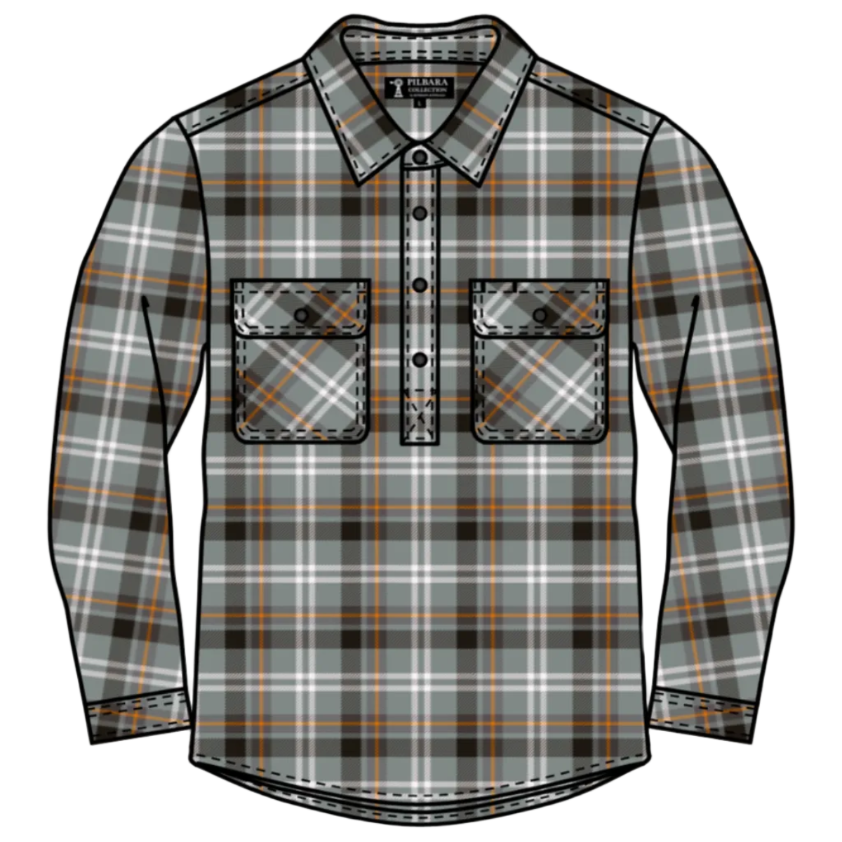 MensFlanneletteClosedFrontShirtW26-RM123FCFGrey-Orange