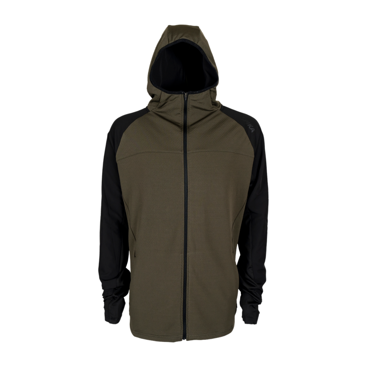 MensMicrofleeceZip_ThroughHoodieOliveFront