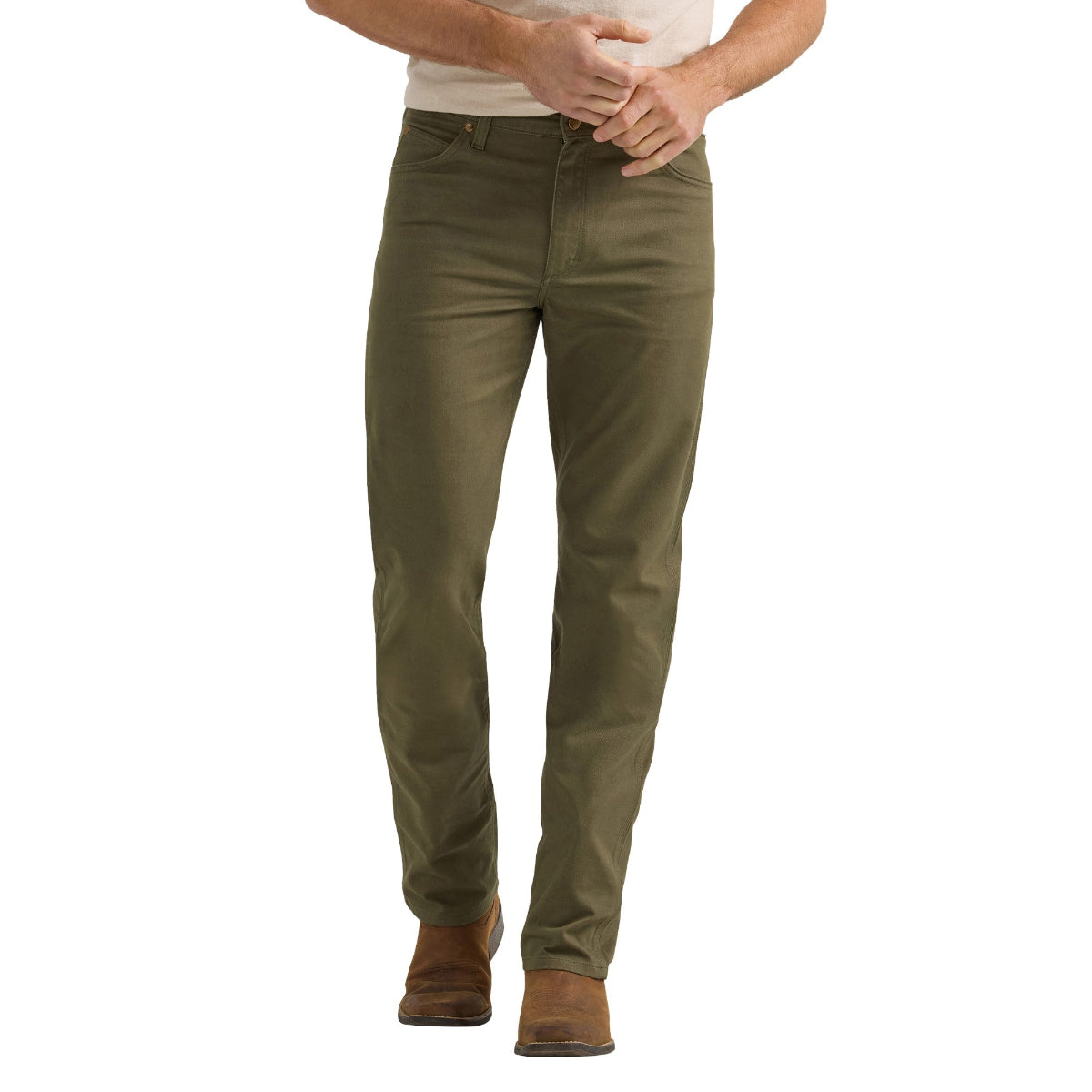 MensToughComfortJeanOliveFront