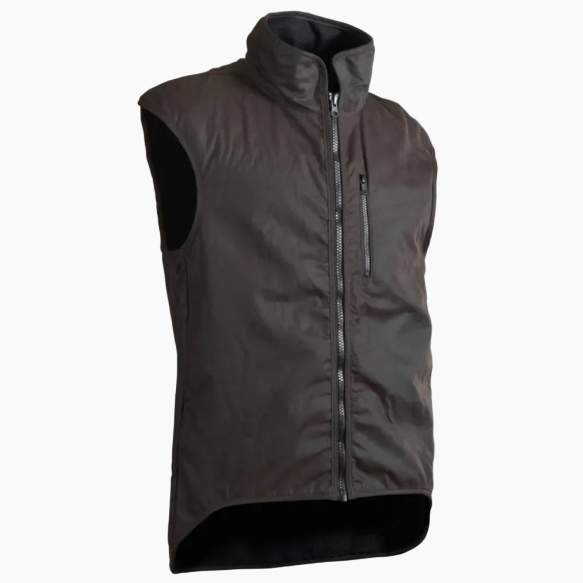 OilskinWoolLinedVestBrownFront