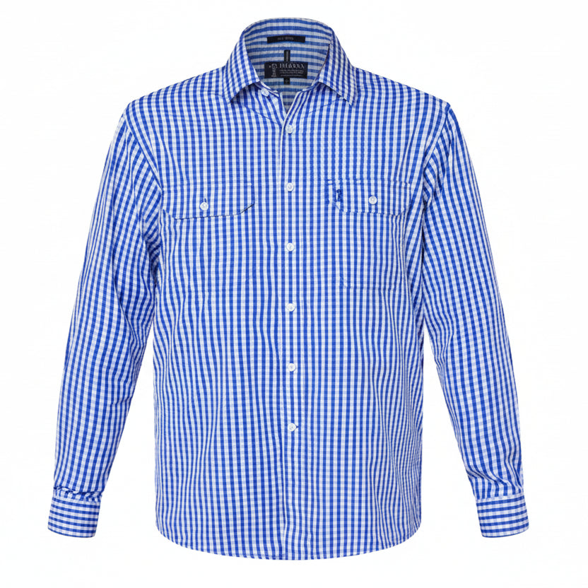 Blue checkered shirt on a white background
