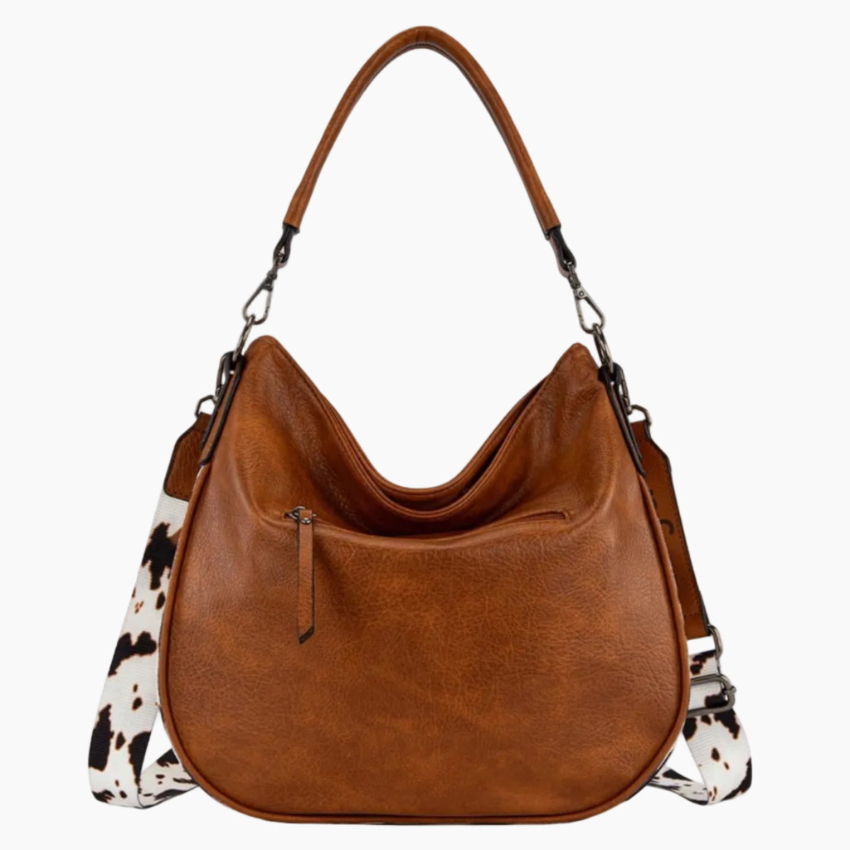 SlouchBagTanCowPrintBack