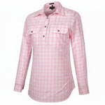 WomensClosedFrontLSShirtCheckWhite_Pink