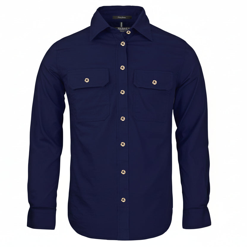 WomensOpenFrontLLShirtFrenchNavy