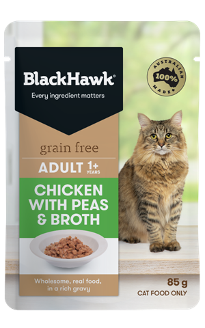 Black Hawk Feline Grain Free Chicken Peas and Broth 85gm 